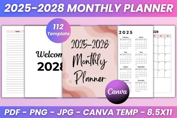 2025-2028 Monthly Planner KDP Interior: Your Customizable Year-Round Organizer