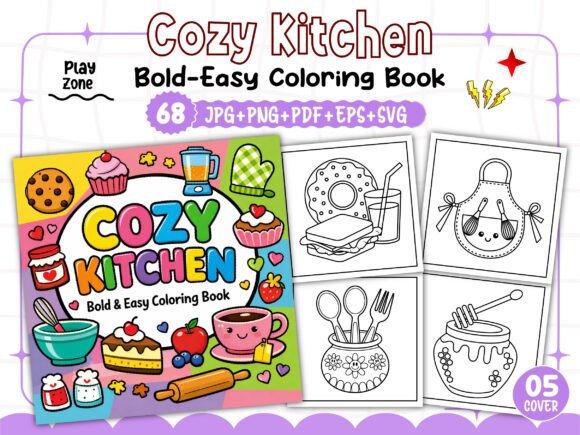 Bold and Easy Cozy Kitchen Coloring Book