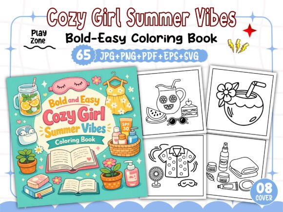 Easy Cozy Girl Summer Vibes Coloring