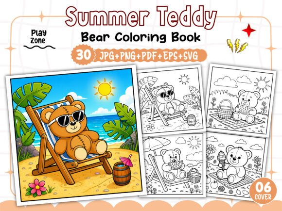 Easy Summer Teddy Bear Coloring Book: Build Your Own High-Value KDP Interior with Bold and Easy Designs