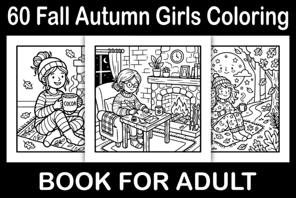Fall Autumn Girls Coloring Pages for Designers