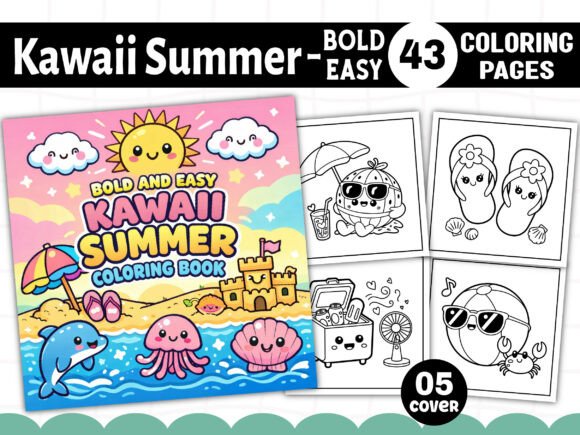 Kawaii Summer Coloring Book Bold Easy for KDP Creators