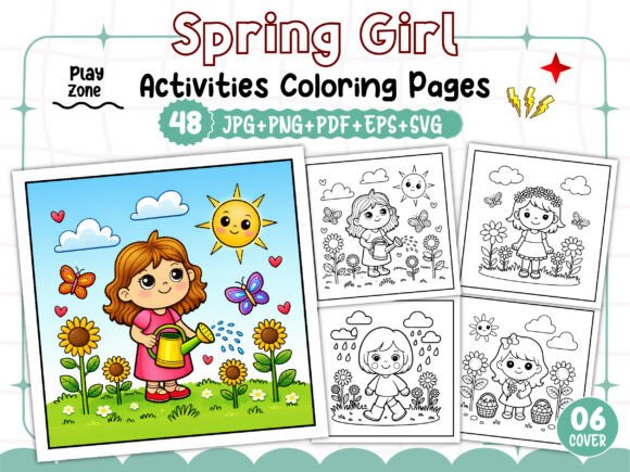 Spring Girl Activities Coloring Book