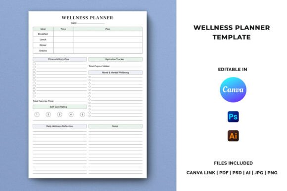 Wellness Planner Template for Daily Health Tracking and Lifestyle Management
